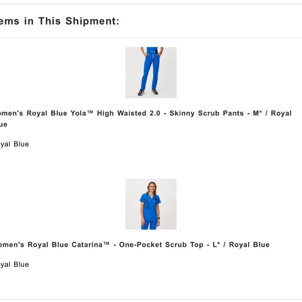 FIGS L Catarina Scrub Top & M Yola High Waisted Skinny Scrub Pants, Royal Blue